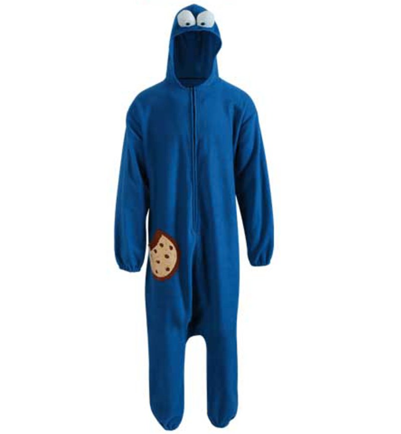 Erwachsenenkostüm Keksmonster Overall in blau mit Kapuze Onesie