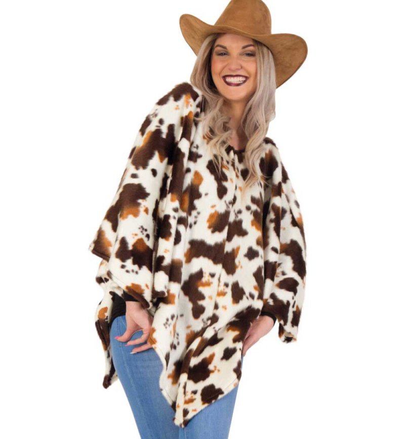 Poncho Western für Erwachsene Überwurf mit Fleckenmuster Cape in Einheitsgröße Einzeln oder mit Cowboyhut Wilder Westen