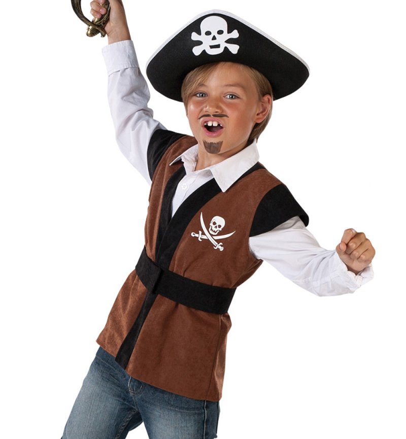 Piraten-Set für Kinder, Kostüm-Set bestehend aus Weste, Hut, Säbel und Schminke
