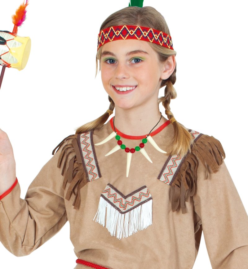 Kinderkostüm Wilde Rose Indianerin 2-teilig Kleid in beige mit Gürtel in rot Ureinwohner Amerika Rothaut