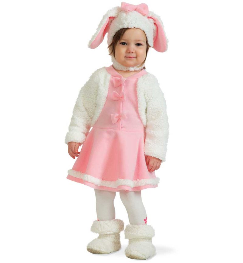 Kinderkostüm Schäfchen Kleid & Mütze mit Ohren in rosa & weiß Schaf Lamm