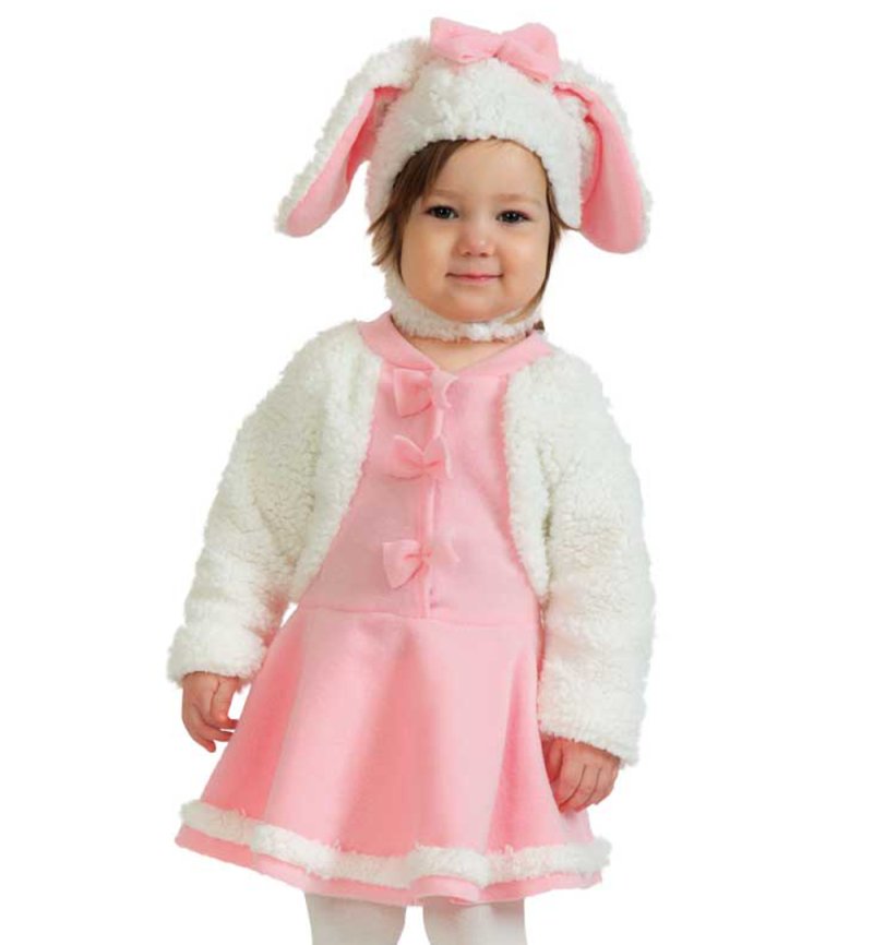 Kinderkostüm Schäfchen Kleid & Mütze mit Ohren in rosa & weiß Schaf Lamm