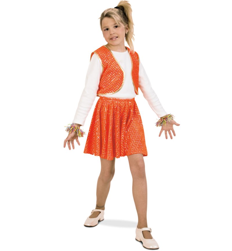 Kinderkostüm "Roxy Orange", Zweiteiliges Outfit mit Glitzerpunkten, Kinderstar, Showgirl