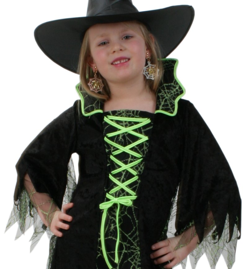 Kinderkostüm Hexe Kleid in schwarz-grün Hexenkostüm