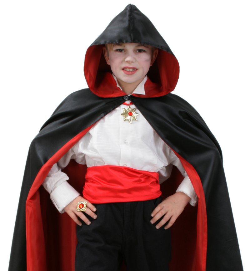 Kinderkostüm Vampir Umhang mit Kapuze schwarz/rot Dracula
