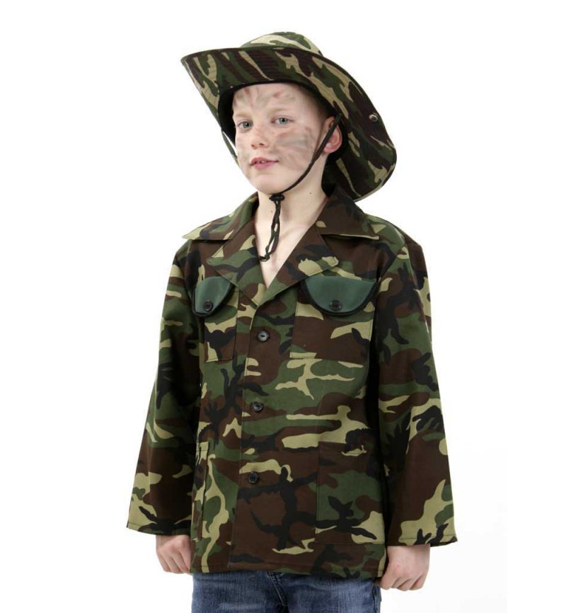Kinderkostüm Dschungeljacke in grün-brauner Tarnoptik Armee