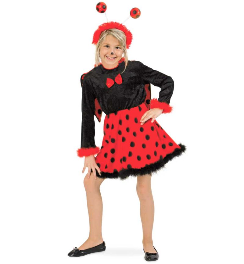 Kinderkostüm Marienkäfer Kleid mit Flügeln in schwarz-rot Glückskäfer Samtoptik