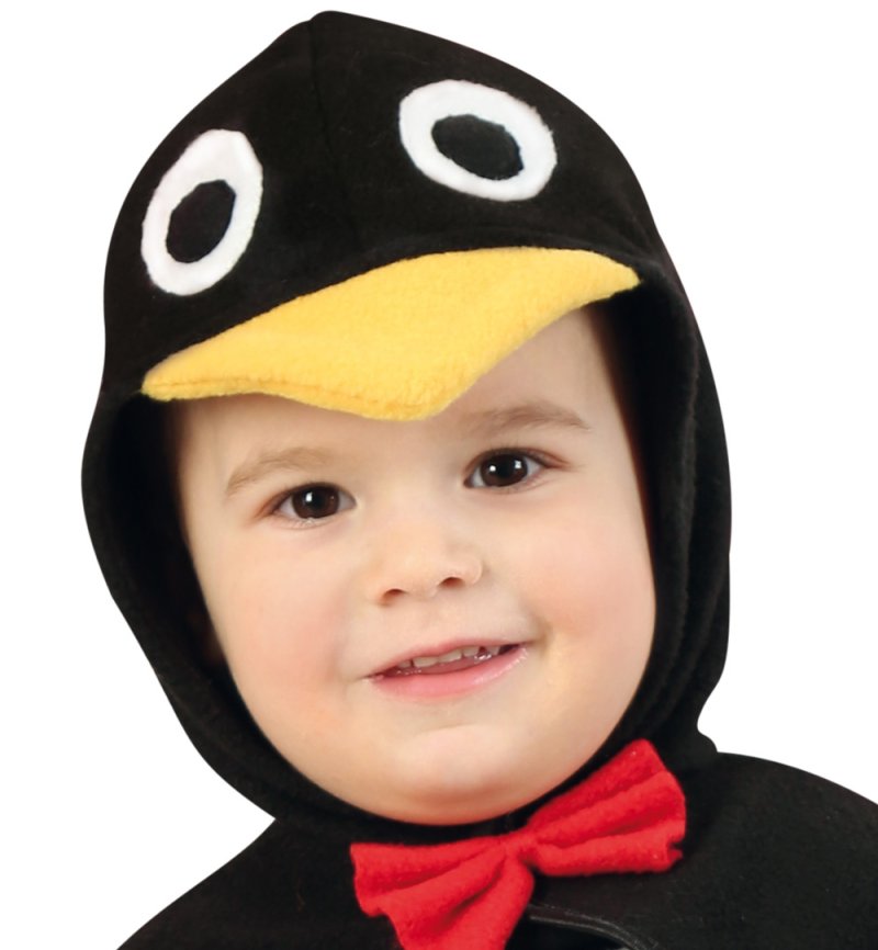 Kinderkostüm Pinguin Overall in schwarz-weiß und Cape mit Kapuze und Gesicht