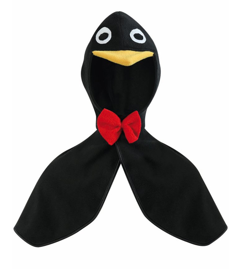 Kinderkostüm Pinguin Overall in schwarz-weiß und Cape mit Kapuze und Gesicht
