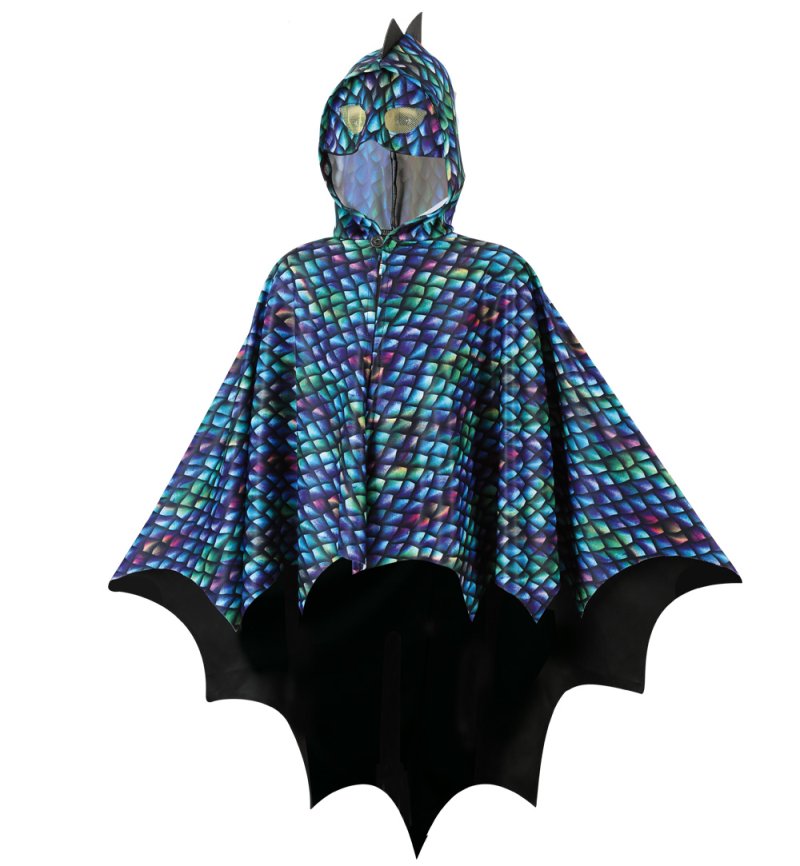 Cape Drache Kapuze mit integrierter Maske, Drachenumhang Ungeheuer Mythen Cosplay Manga Dino Feuerspeier Fabelwesen