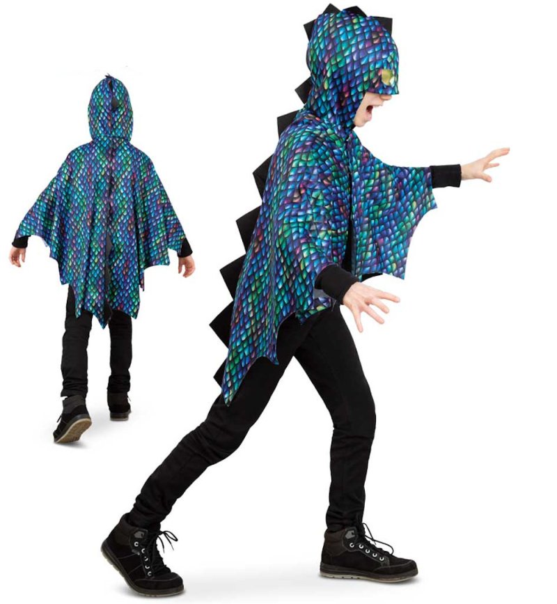 Cape Drache Kapuze mit integrierter Maske, Drachenumhang Ungeheuer Mythen Cosplay Manga Dino Feuerspeier Fabelwesen