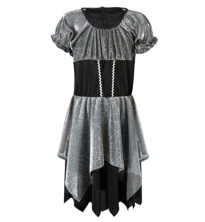 Hexenkostüm Kinder Mädchen Silber Schwarz Halloween Hexe Zauberer Cosplay Rollenspiel Verkleidung