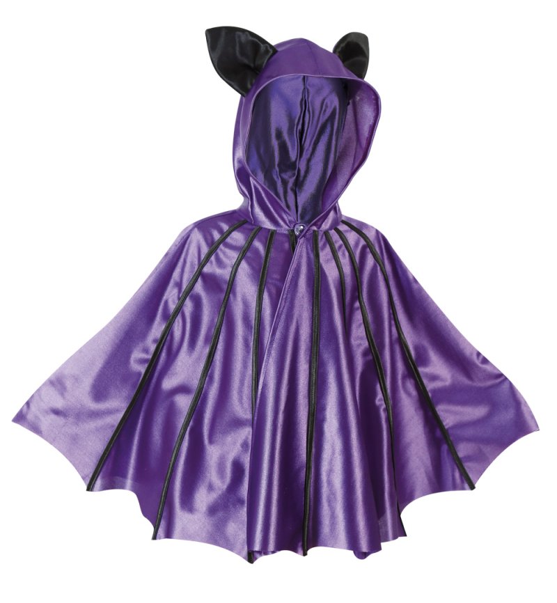Kinder - Kapuzenponcho Fledermaus lila Cape Bat Umhang mit Kapuze und Ohren Verkleidung für viele Gelegenheiten