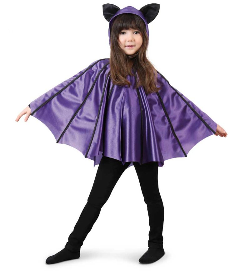Kinder - Kapuzenponcho Fledermaus lila Cape Bat Umhang mit Kapuze und Ohren Verkleidung für viele Gelegenheiten