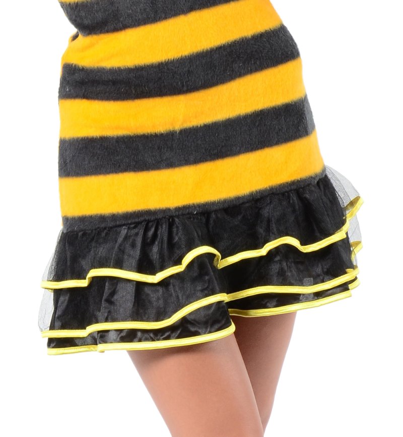 Damenkostüm Biene Kleid in gelb-schwarz gestreift mit Rüschen Bienchen