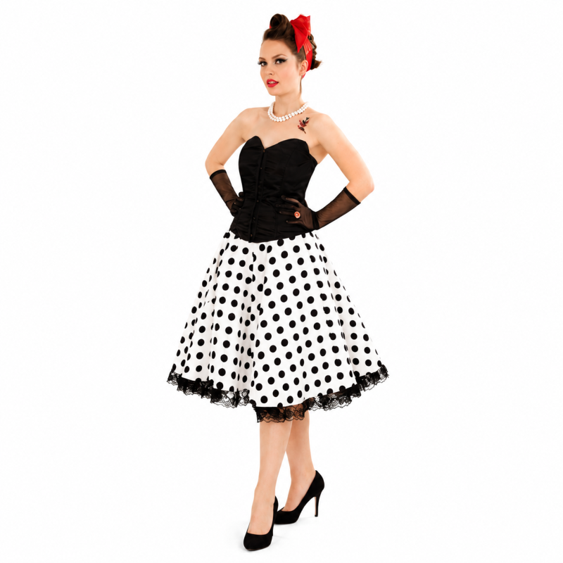 Rockabilly Polka Dot Tellerrock schwarz weiß im 50er Jahre Stil