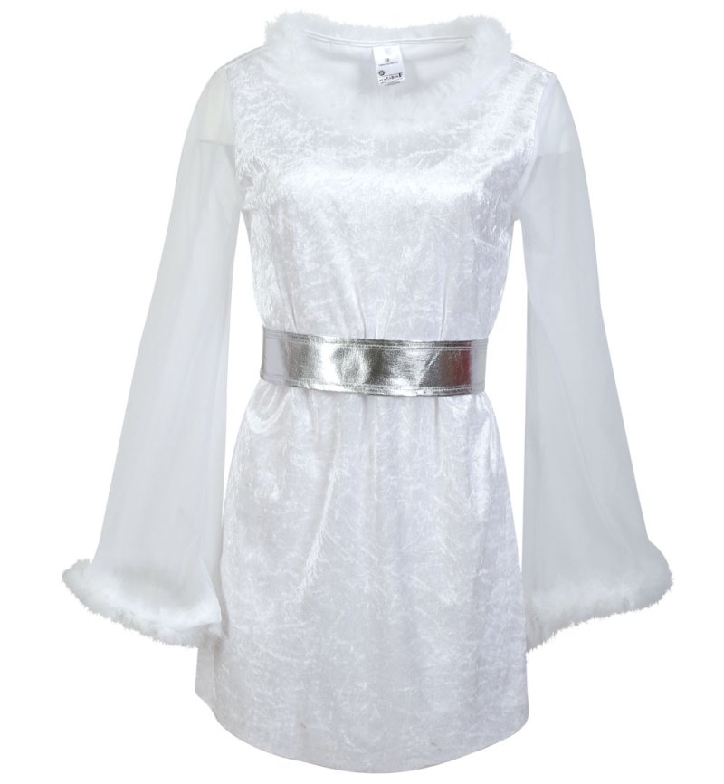 Damenkostüm "Engel" 2-tlg. Kleid mit Gürtel weiß-silber