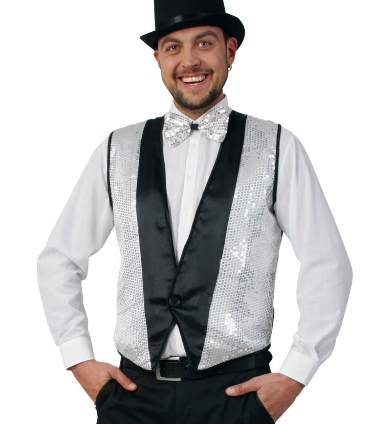Weste Chic Silber, ärmellose Paillettenweste für Männer