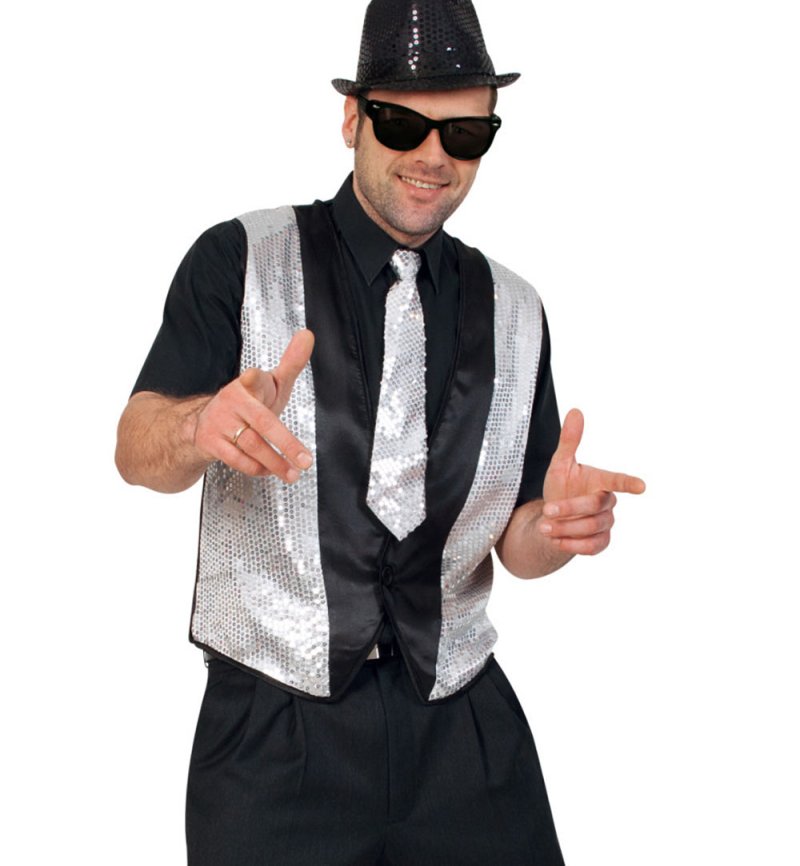 Weste Chic Silber, ärmellose Paillettenweste für Männer