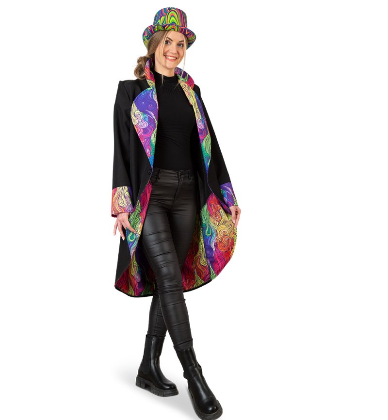 Mantel Showmaster Zirkusdirektor Clown Party Jacke Jackett Schwarz/Bunt Verkleidung