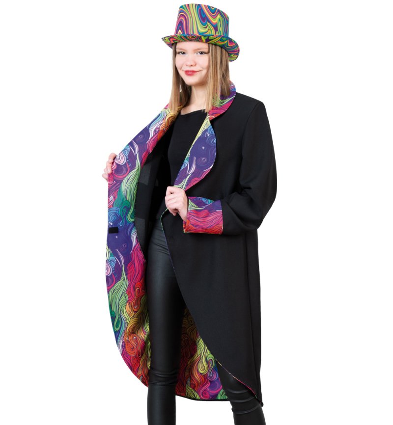 Mantel Showmaster Zirkusdirektor Clown Party Jacke Jackett Schwarz/Bunt Verkleidung