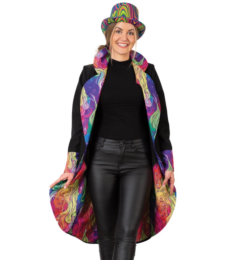 Mantel Showmaster Zirkusdirektor Clown Party Jacke Jackett Schwarz/Bunt Verkleidung