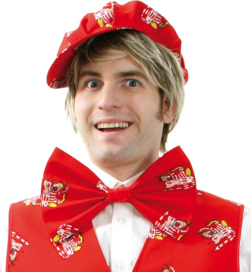 Herrenkostüm "Weste Dom-Clown" 1-tlg. ärmellos in rot mit kleinen Dom-Clown-Motiven