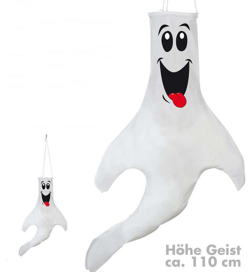 Windfahne Geist Gespenst Hänge-Dekoration, ca. 110 cm mit Karabiner Windsack Außendekoration