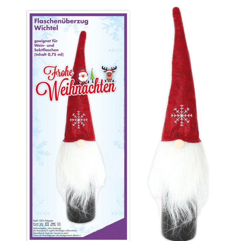 Flaschenüberzug Wichtel Geschenk Weihnachten Mitbringsel Weihnachtsdeko Tischdeko Flaschendeko