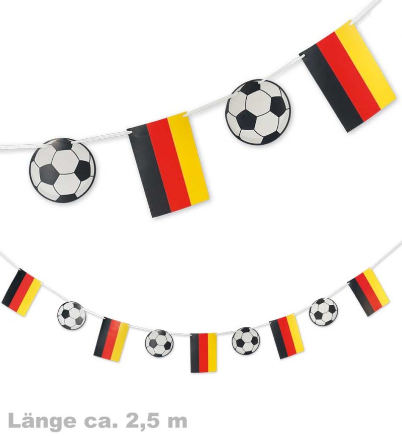 Fan Girlande - 2,50 Meter lang Fußball Deutschland Dekoration in Schwarz, Rot und Gold für Fußballpartys, Events und Spiele