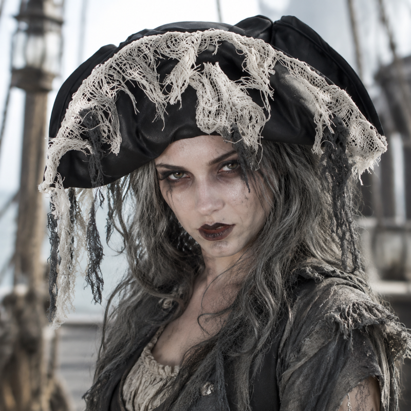Zombie-Piratenhut für Erwachsene – Halloween Dreispitz mit Stofffetzen