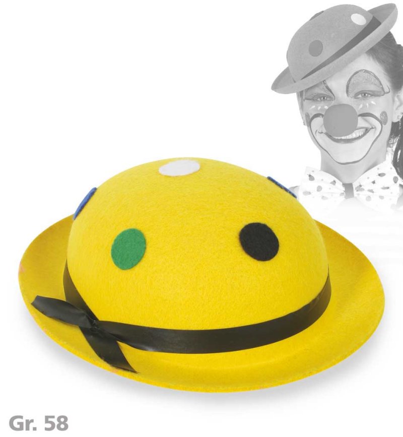 Clownhut, sortierte Farben, mit Punkten, Gr. 58 cm, Karneval, Mottoparty, Accessoire