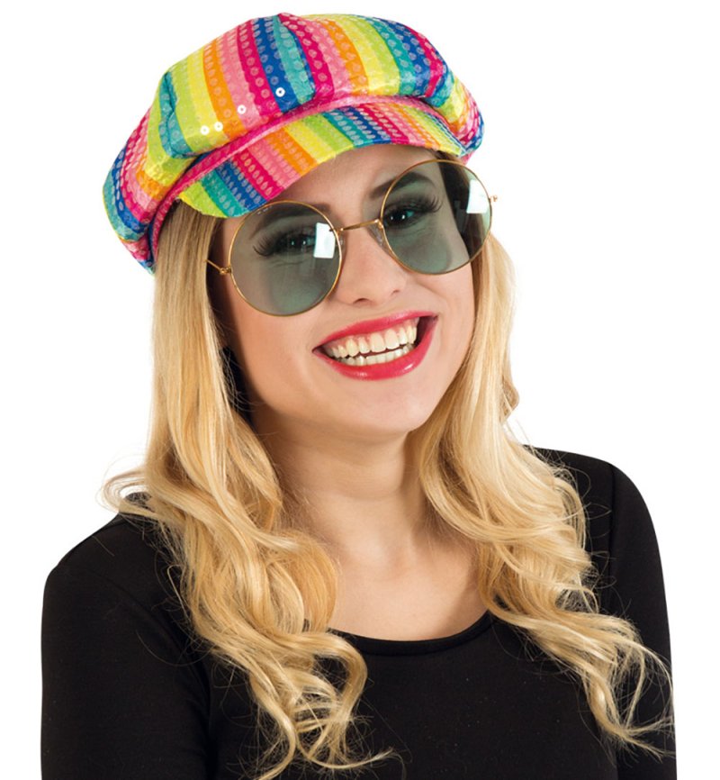 Mütze Regenbogen Paillettenmütze Kappe Sommer Hippie