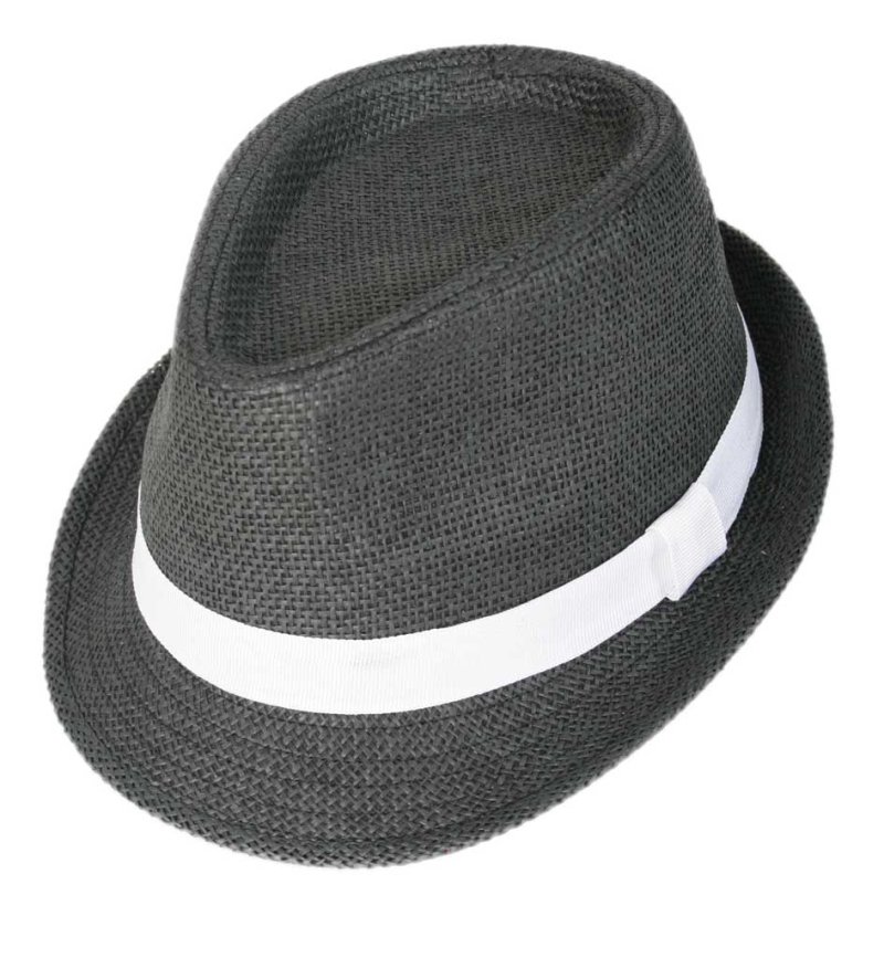 Trilby "Mafioso" schicker Party-Hut in grau mit weißem Hutband
