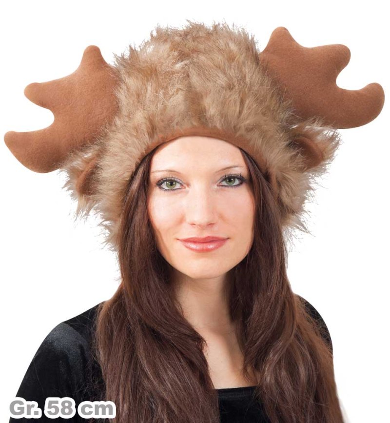 Plüschmütze Elch, Gr. 58 cm, Karneval, Mottoparty, Accessoire, Fasching