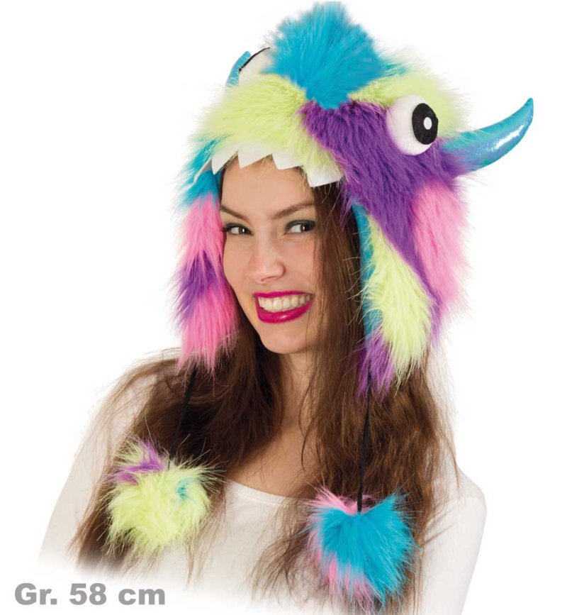 Pluschmütze bunt Kopfbedeckung Monster farbig
