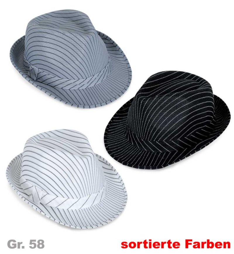 Hut Trilby Nadelstreifen, sortierte Farben, Gr. 58 cm, Mottoparty, Partyhut, Karneval, Trilby Hut, Fashion Hut, Discohut