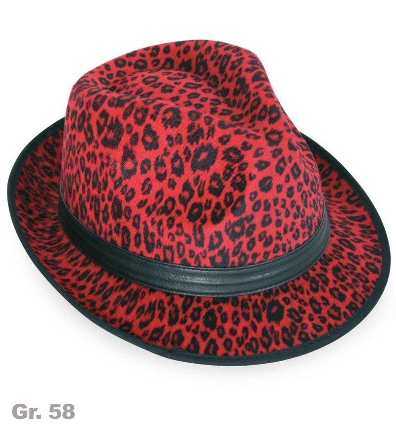 Hut Trilby Leo-Design, sortierte Farben, Gr. 58 cm, Samtoptik, Mottoparty, Partyhut, Karneval, Trilby Hut, Fashion Hut, Discohut