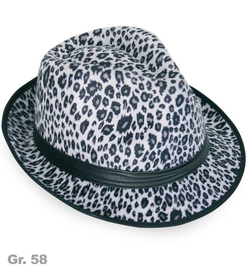 Hut Trilby Leo-Design, sortierte Farben, Gr. 58 cm, Samtoptik, Mottoparty, Partyhut, Karneval, Trilby Hut, Fashion Hut, Discohut