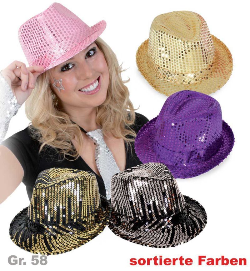 Paillettenhut, sortierte Farben, Gr. 58 cm, Mottoparty, Partyhut, Karneval