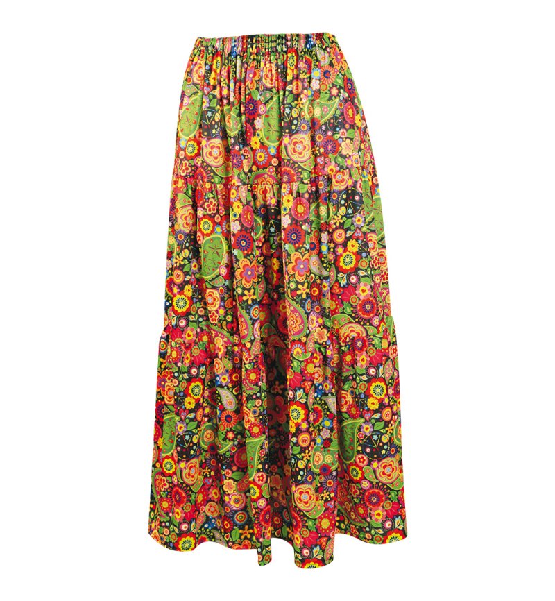 Hippie Rock Damen – Langer Blumenrock & Stirnband – 70er Jahre Flower Power Outfit