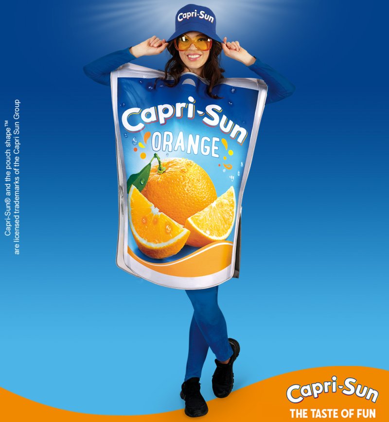 Capri-Sun Orange Kostüm – Offizielles Getränkepackung Outfit für Erwachsene in Einheitsgröße, lustiges Unisex Lizenzprodukt