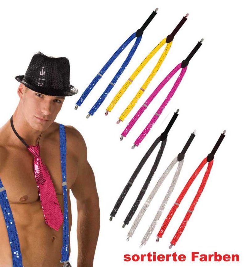 Paillettenhosenträger, sortierte Farben, Karneval, Accessoire, Party, Silvester