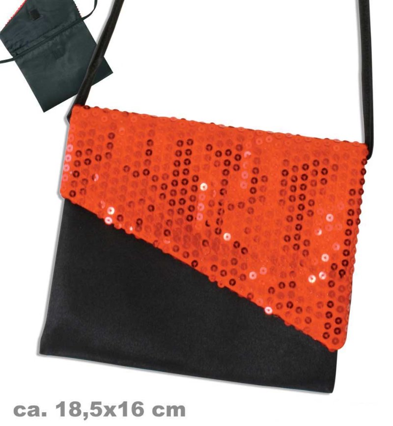 Umhängetasche mit Pailletten verziert, DREI versch. Farben, Silvester, Partyzubehör, Accessoire (Schwarz Rot)