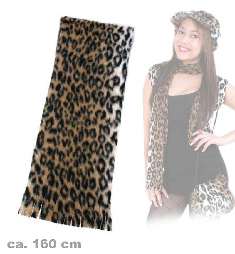 Plüsch-Schal, Leopard, ca. 160 x 20 cm, Karneval, Mottoparty, Accessoire