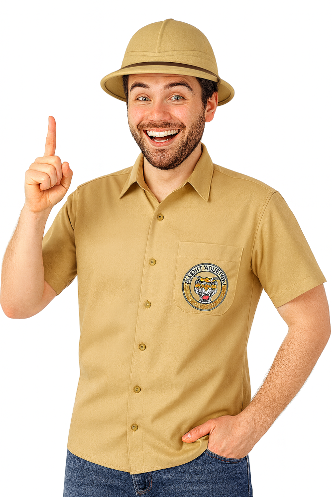 Dschungel Safari Hemd & Tropenhelm, Zweiteiliges Entdecker Outfit für Erwachsene