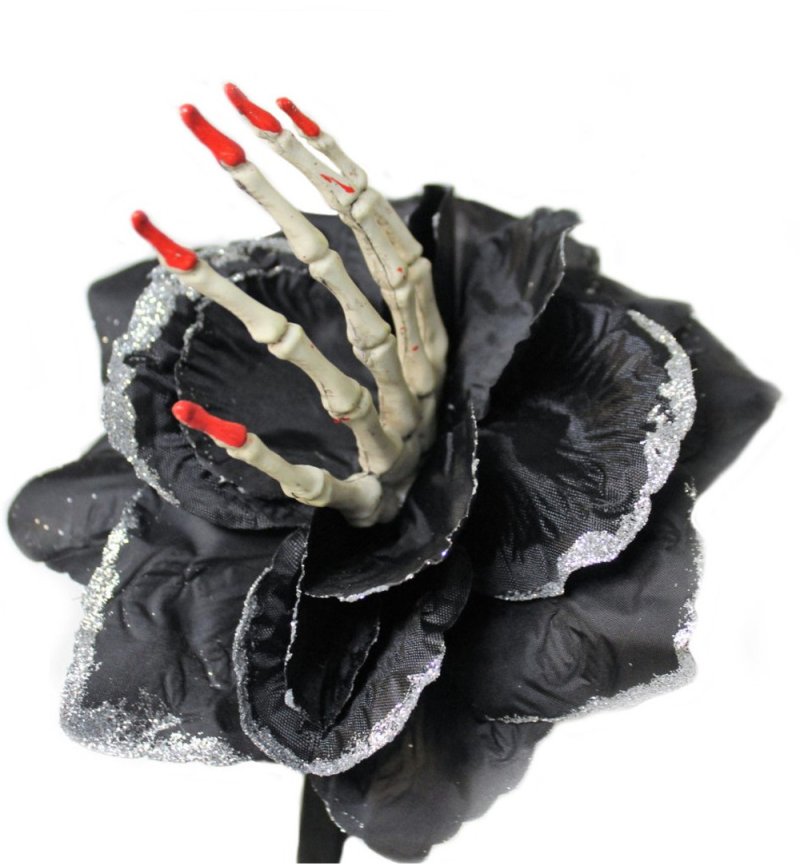 Haarreif schwarze Rose mit Skeletthand, Accessoire, Halloween