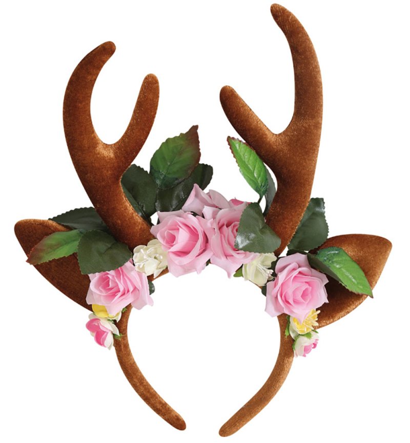 Reh Haarreif mit Blumen, Reh Ohren und Geweih Haarschmuck Accessoire