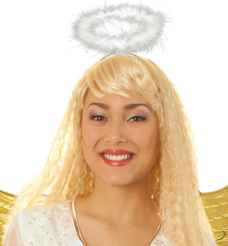 Haarreif Heiligenschein in 2 Verschiedenen Farben mit Federn Halloween Karneval Accessoire (weiß)