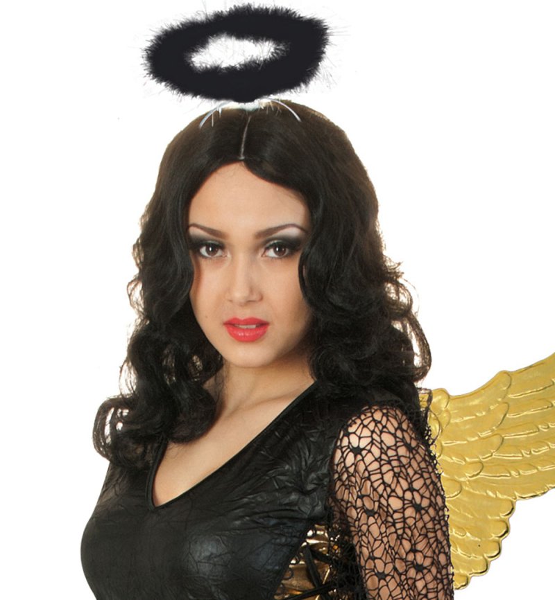 Haarreif Heiligenschein in 2 Verschiedenen Farben mit Federn Halloween Karneval Accessoire (Schwarz)